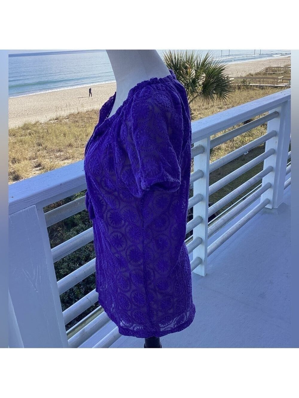 Purple Chico’s embroidered semi-sheer top - Picture 3 of 9